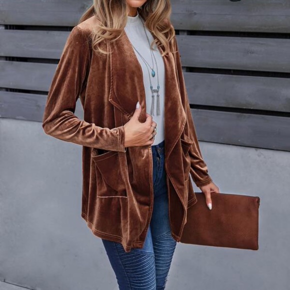 Rust Brown Velvet Luxe Jacket Shacket Winter Office Work - Picture 2 of 4